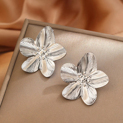Stainless Steel Flower Stud Earrings for Women Girls Vintage Gold Color Metal Earrings Trendy Daily Wear Fashion Jewelry Gift