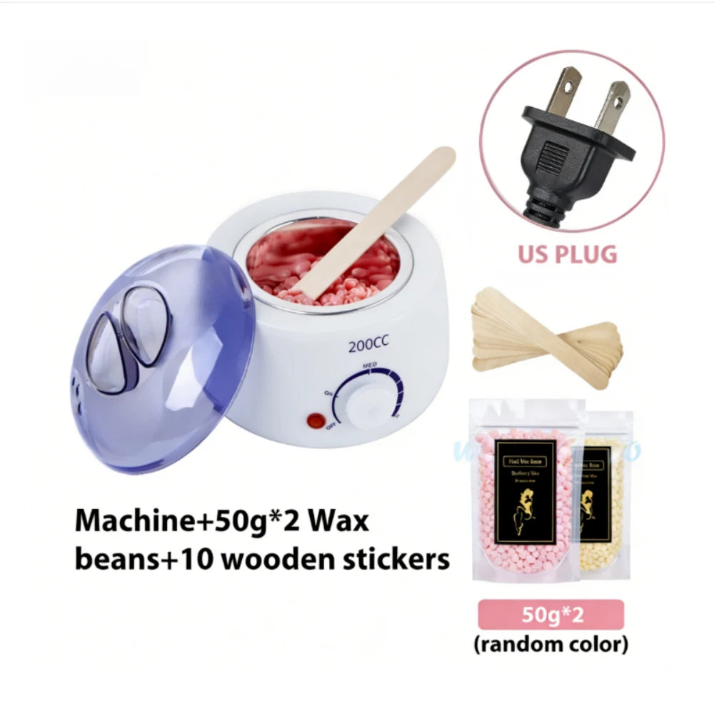 200CC Wax Heater Warmer Hair Removal Machine For Hand Foot Body SPA Epilator Paraffin Wax Pot +Wax Beans + Wood Sticks - Whit