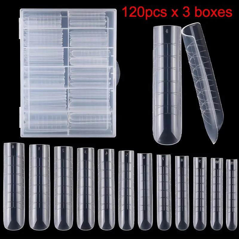 120Pcs Clear Full Cover Dual Nail System for Uv Gel Acrylic Nail Art - Includes Scale and U-Shaped Tips for Extension - Perfe