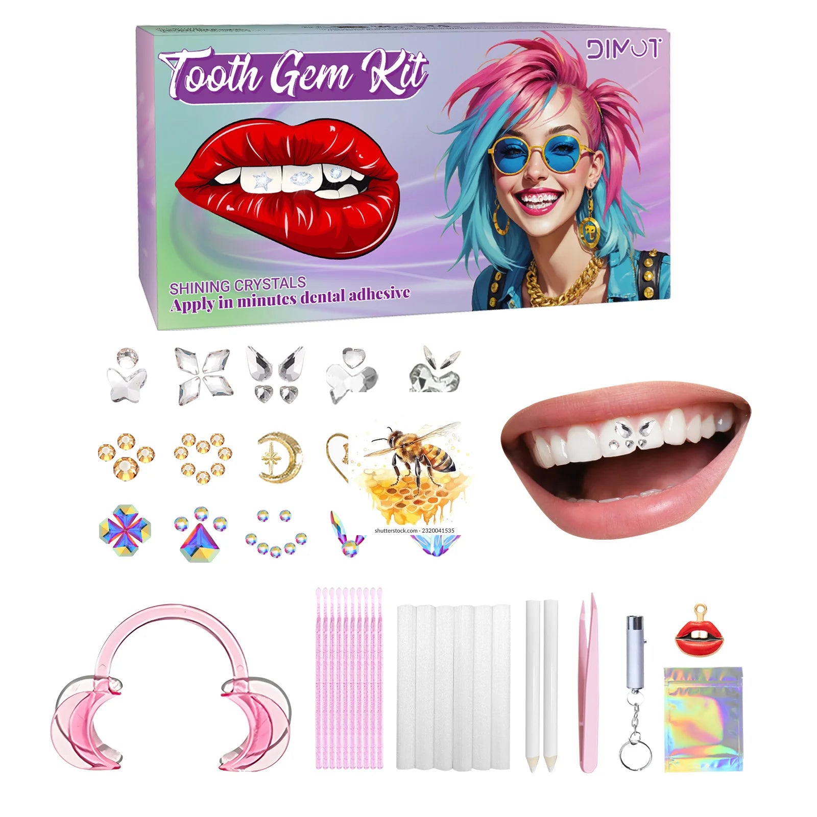 DIY Teeth Gems Kit With Glues And Light Teeth Anti-drop Clear Precious Stone Jewelry Decoration Glittering Tooth Jewelry Kit