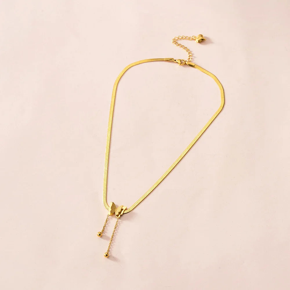 Vintage Butterfly Necklace Women Golden Stainless Steel Blade Snake Chains Aesthetic Charms Choker Women jewelry Gift To Muje