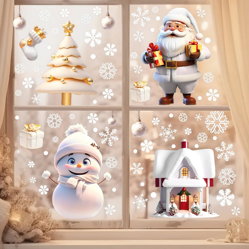 Christmas Snowman Snowflake Santa Claus Wall Sticker New Year Glass Window Decoration Mural Room Home Decor Electrostatic Dec