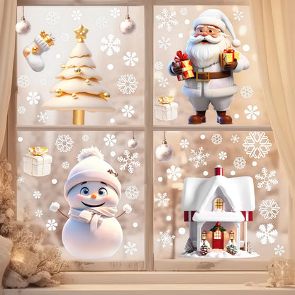 Christmas Snowman Snowflake Santa Claus Wall Sticker New Year Glass Window Decoration Mural Room Home Decor Electrostatic Dec