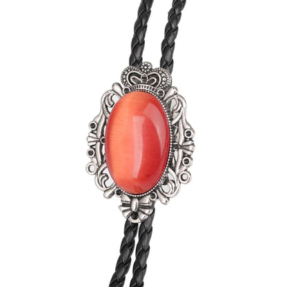 Bolo Tie Western Cowboy Opal Rodeo Leather Necktie - 04