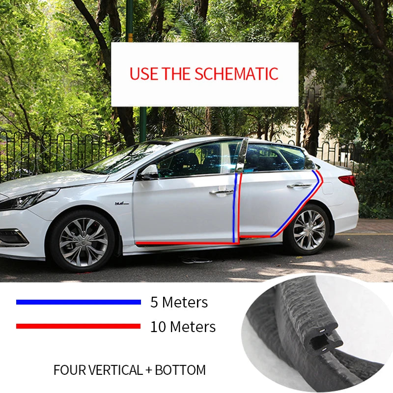 SEAMETAL Car Door Edge Seal Strip 2/5/10m U-Shape Auto Door Protector Guard Trim Anti-Scratch Weather Strip Decoration Sticke