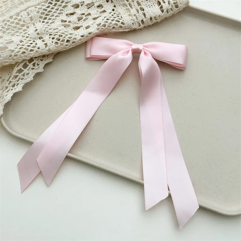 Women Elegant Bow Ribbon Hair Clip Fashion Solid Satin Spring Clip Simple Bowknot Hairpins Barrettes Hair Accessories for Gir