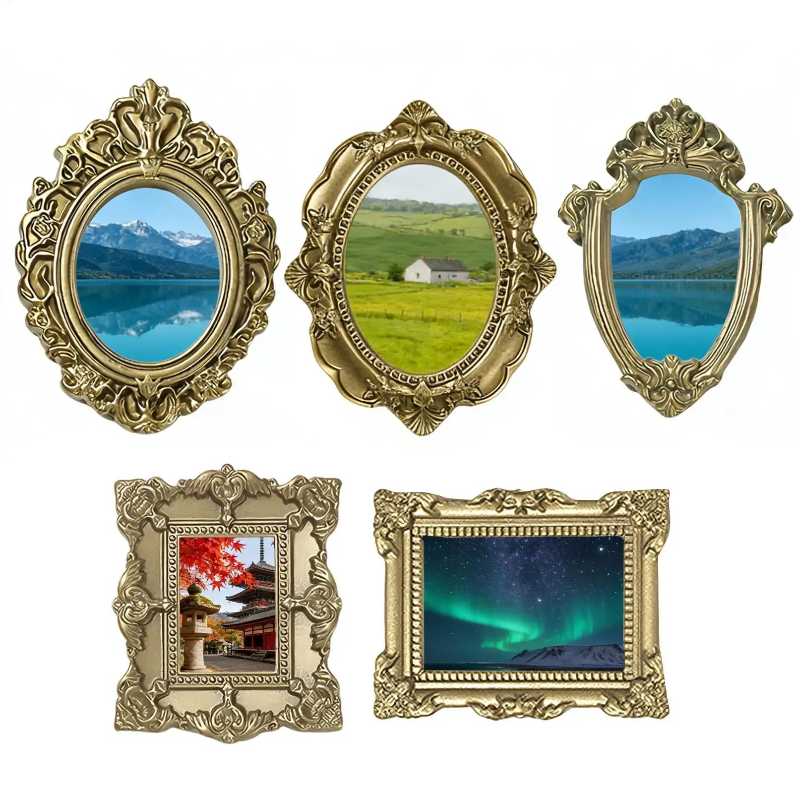 5pcs Miniature Picture Frame Decor Accessories Small Gold Resin Frames Mini House nament Photo Props Vintage Charm Frame