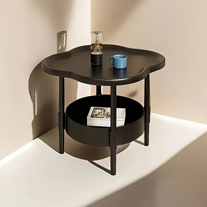 [Stylish Side Table] Stylish Modern Round Side Table with Storage Shelf | Space-Saving, Lightweight for Living Room, Bedroom 
