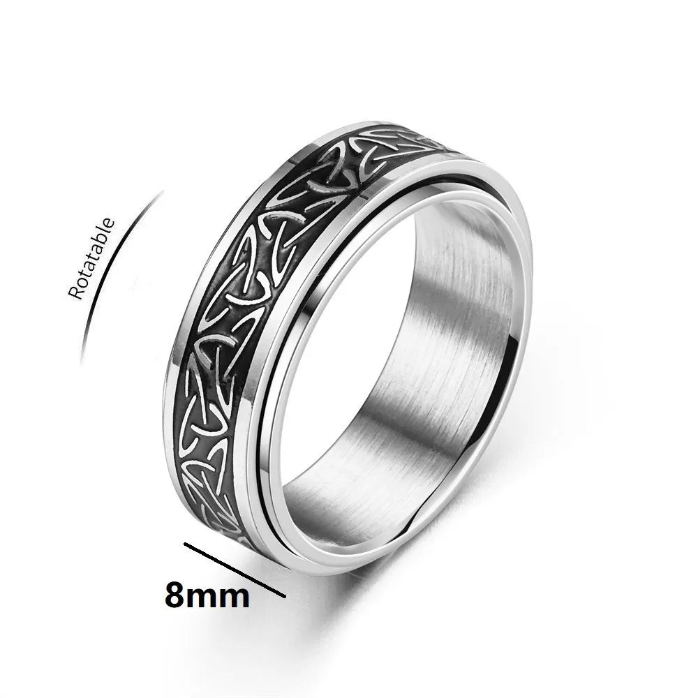 Viking Celtic Knot Rune Rings For Men Rotating Stainless Steel Anti Stress Anxiety Relife Spinning Ring Anillo Antiestres - r