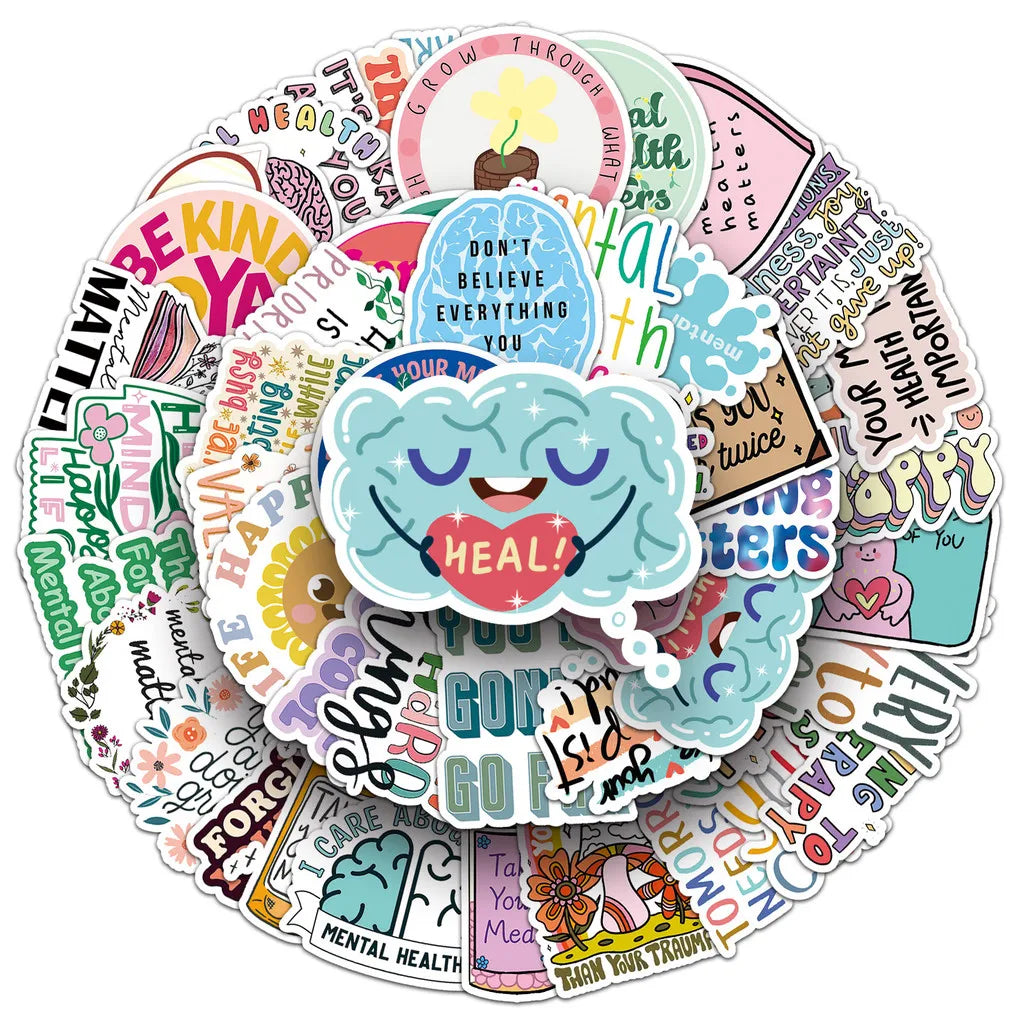 50 Pcs Mental Health Journal Stickers - Inspirational Creative English Text Graffiti, Waterproof RecordingYourLife Store