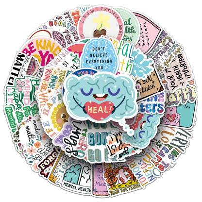 50 Pcs Mental Health Journal Stickers - Inspirational Creative English Text Graffiti, Waterproof RecordingYourLife Store