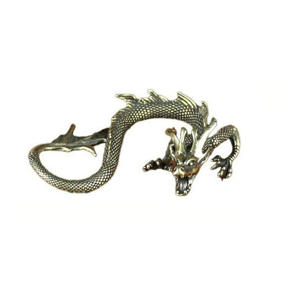 Vintage Brass Chinese Zodiac Dragon Miniature Statue Desktop Ornament Chinese Mythical Beast Figurine Retro Home Decor Craft