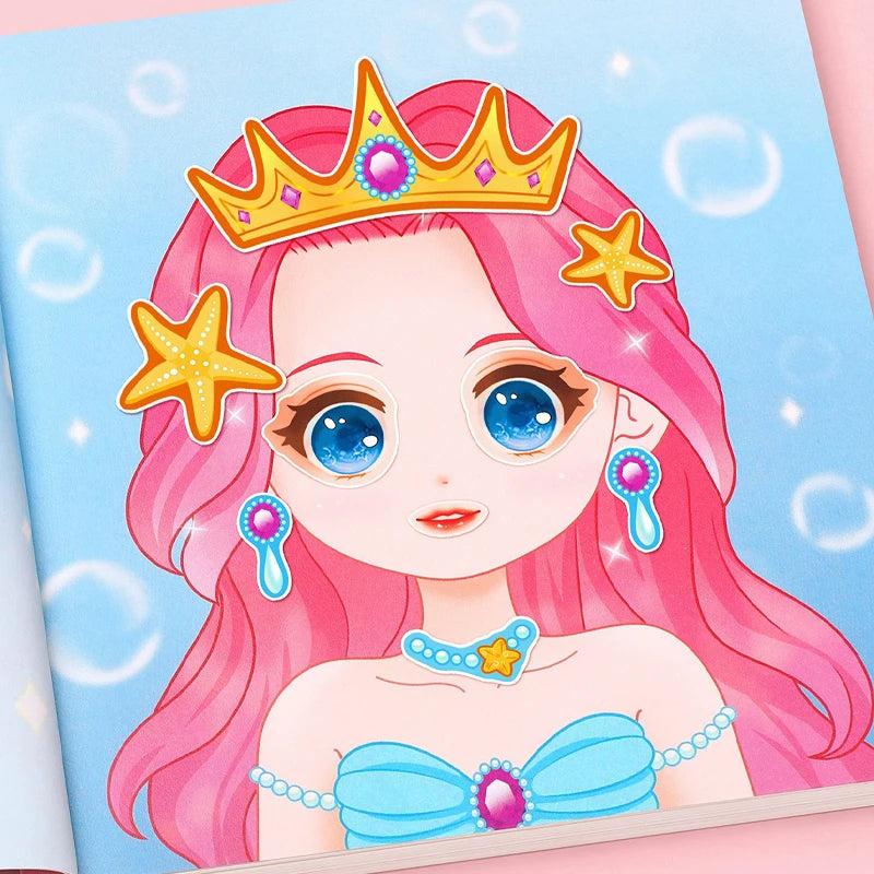 Stickers Book Handicrafts Creative Kids Stickers 15 Pages Toy Puzzle Reusable for Girls Cartoon Princess Make A Face Stickers
