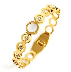Fashion Simple Stainless Steel 3 Crystal Bracelet Bangle - B19 Gold