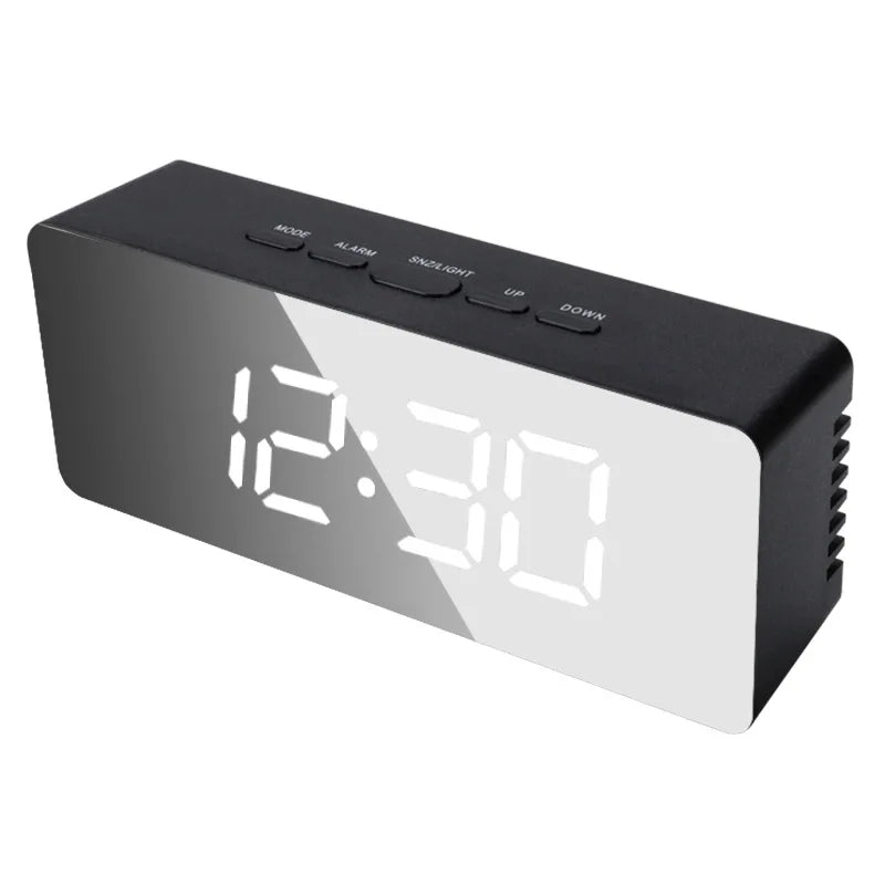 Digital Alarm Clock LED Electronic Desktop Clock with Temperature for Bedroom Home Office Teens Kids - black