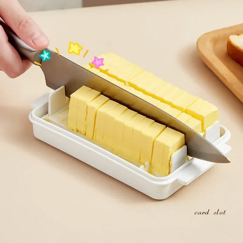 Butter Cutting Storage Box Crisper Box Cheese with Lid Double Side Handles for Convenient Storage Butter Knife Cutting Box