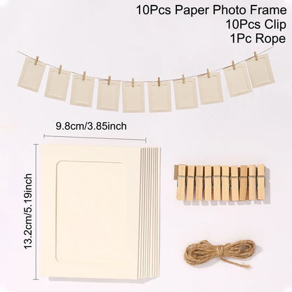 Photo Frame Clip Photo Wall Happy Birthday Banner Wedding Anniversary Decor 1st Birthday Picture Frame Garland - White