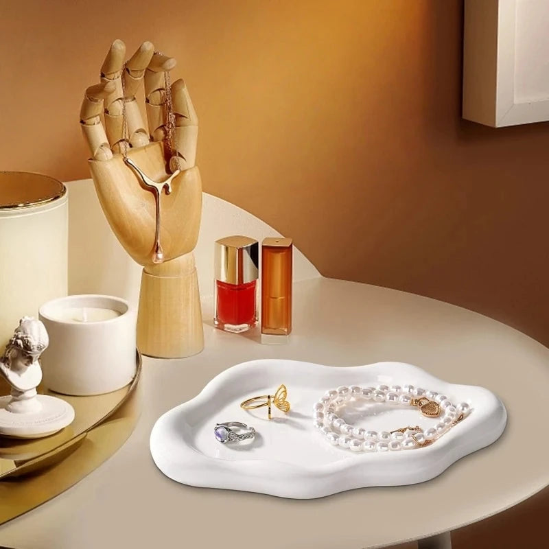 Cloud-Shaped Jewelry Tray Decorative Plate for Rings Earrings Bracelets & Necklaces Plastic Vanity Tray for Women Bedroom Dec