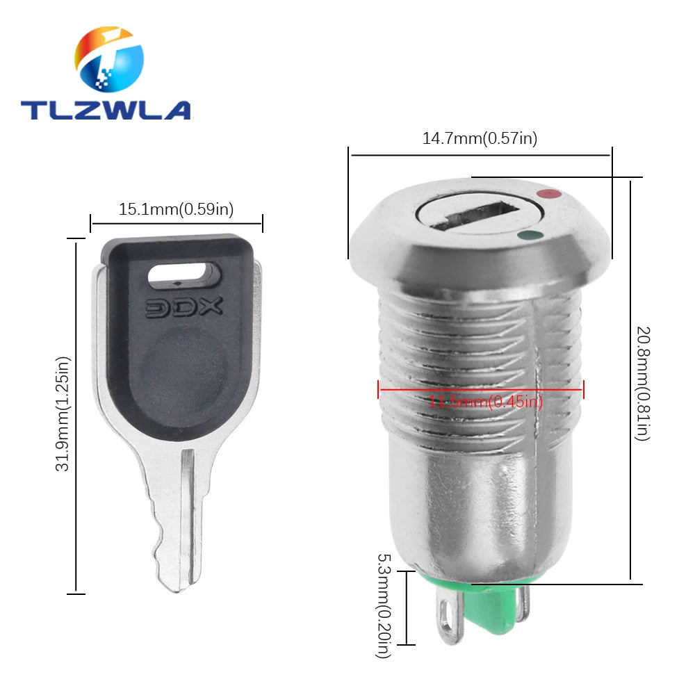 1PCS 12mm Zinc Alloy Electronic Key Switch With 2 Keys ON OFF Phone Lock Security Power Button Tubular Terminals 2 Position 1