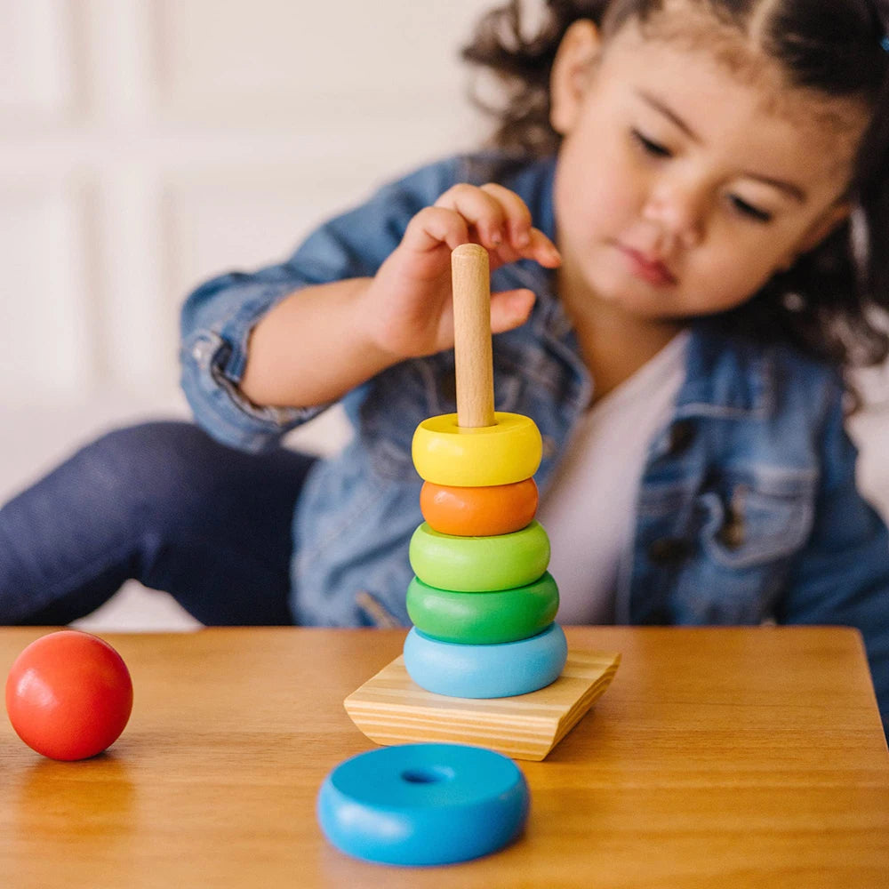 Rainbow Stacker Wooden Ring Educational Toy Kids Tower Stack Up Blocks Color Shape Game Baby Montessori Toys for Children Gif