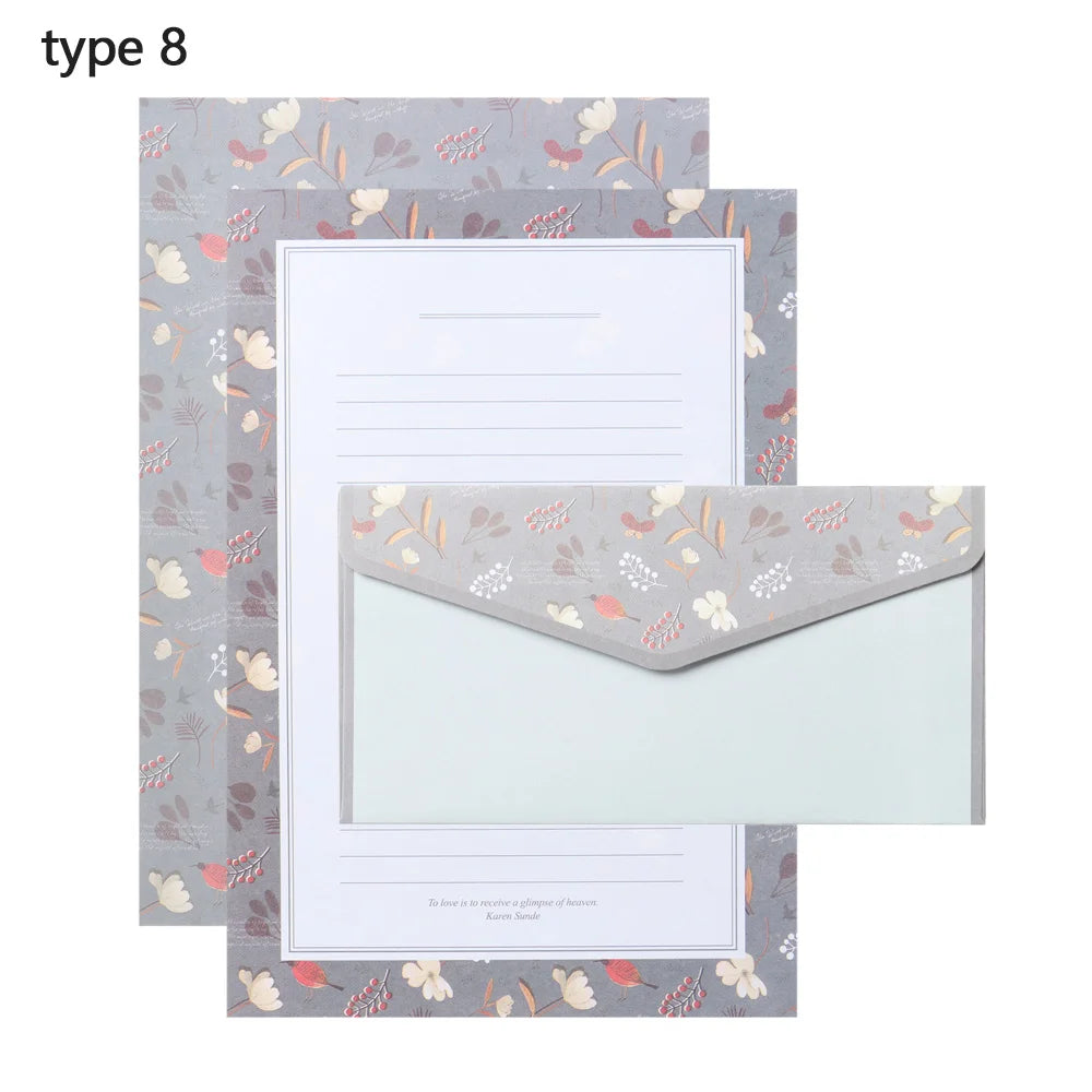 6Pcs Differrent Design Writing Paper With 3Pcs Envelopes Cartoon Pattern Vintage Floral Letter Stationery School Office Suppl