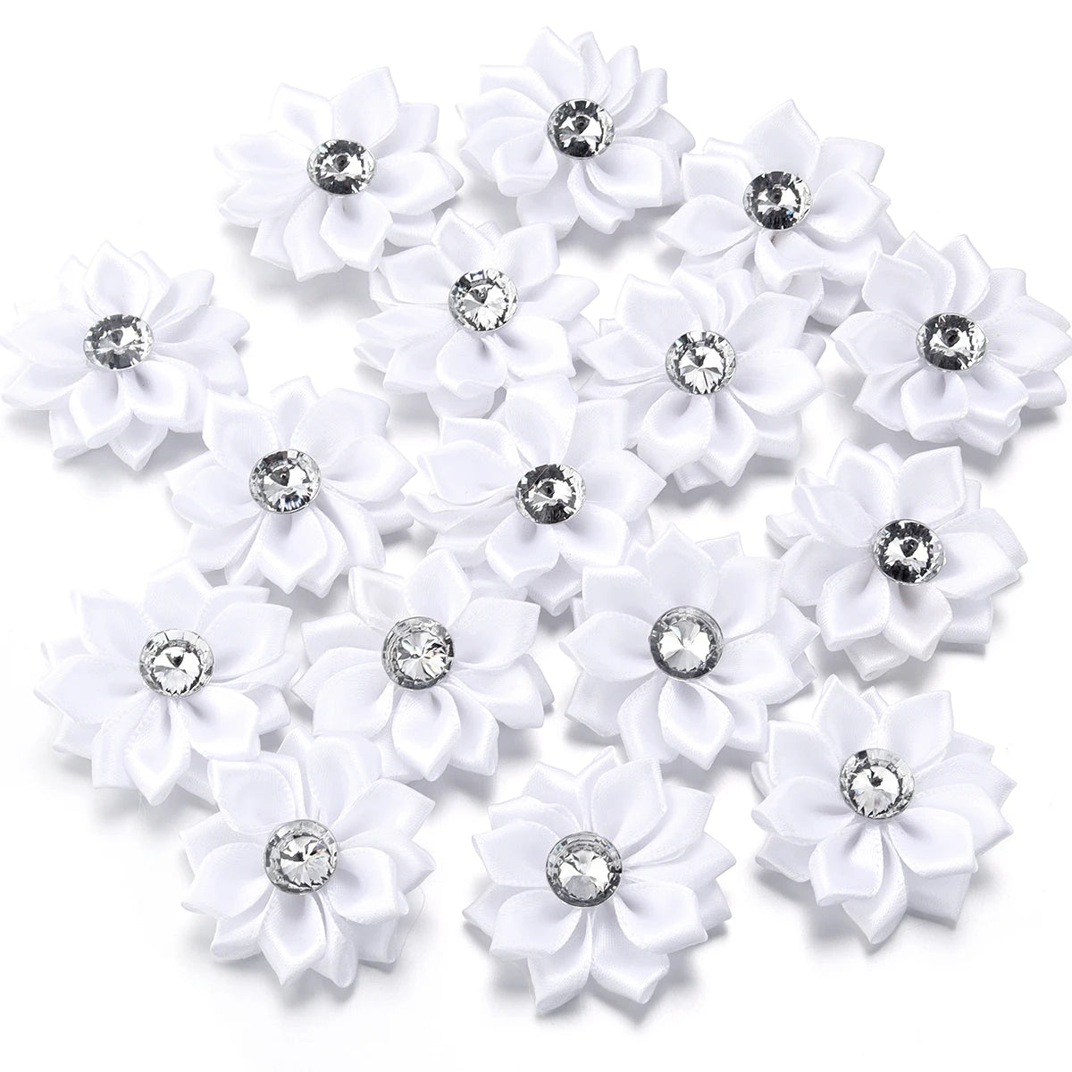 20pcs/lot 40mm Mini Inlaid Rhinestones Small Handmade DIY Satin Ribbon Flowers Head Decorate Clothing Supplies Accessories - 