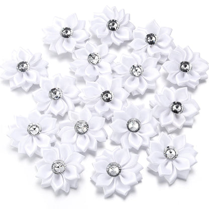 20pcs/lot 40mm Mini Inlaid Rhinestones Small Handmade DIY Satin Ribbon Flowers Head Decorate Clothing Supplies Accessories - 
