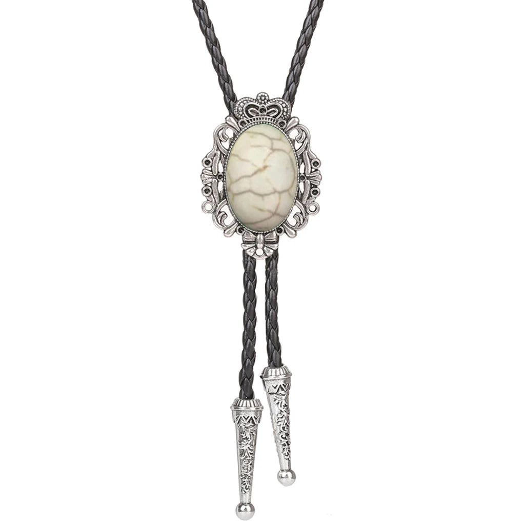 Bolo Tie Western Cowboy Opal Rodeo Leather Necktie