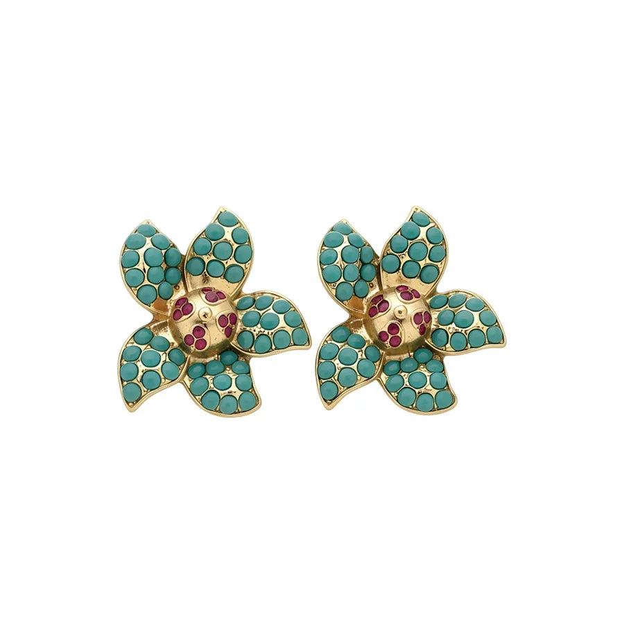 Vintage Resin Stone Crystal Stud Earrings Retro Luxury Temperament Ear Jewelry