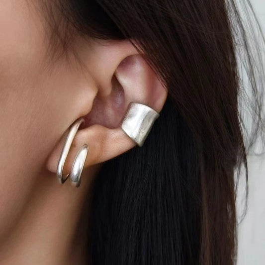 Vintage Fake Piercing Earcuff Double Circle Ear Cuff Faux Earrings for Women Man Hiphop Cuffs Earclips Accessories Korean Fas