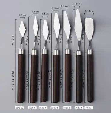 5pcs Art Oil Painting Scraper Paint Scraper Wooden Handle Palette Knife Set for Gouache Oil Painting Learners - 7 pcs A