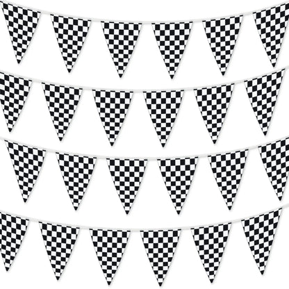 Racing Car Party Triangle Flag Banner Checkered Flag Pennant Banner for Racing Car Birthday Party Decoration Backdrop Decorat