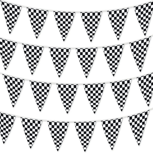Racing Car Party Triangle Flag Banner Checkered Flag Pennant Banner for Racing Car Birthday Party Decoration Backdrop Decorat