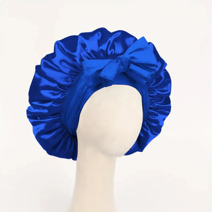 Satin Bonnet Silk Bonnet Adjustable Bonne For Sleeping Hair Bonnet With Tie Band Bonnets For Women Men - Royal Blue