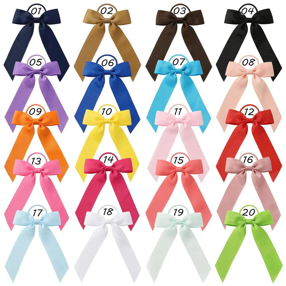 1PC Solid Color Ribbon Pigtail Hair Bows Elastic Hair Bands Holders Ties Hair Accessories for Baby Girls Infants Toddler