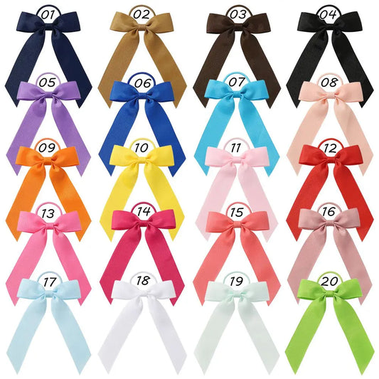 1PC Solid Color Ribbon Pigtail Hair Bows Elastic Hair Bands Holders Ties Hair Accessories for Baby Girls Infants Toddler