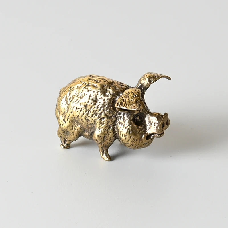 Vintage Brass Pig Small Ornaments Pure Copper Crafts Home Office Desktop Animal Decorations