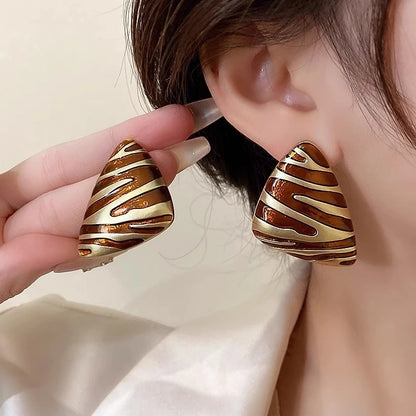 LATS Vintage Triangular Stud Earrings for Women Girls Striped Zebra Drip Oil Earring Party Gifts Fashion Jewelry Accessories