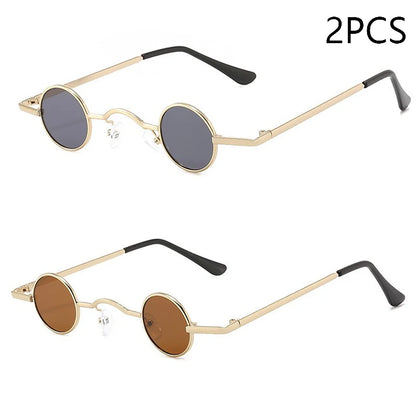Vintage Rock Punk Man Sunglasses Classic Small Round Sunglasses Women Wide Bridge Metal Frame Black Lens Driving Eyewear - PU