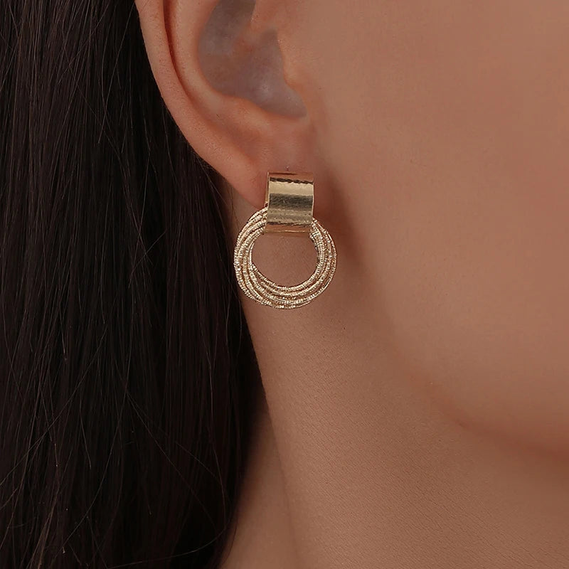 Vintage Metal Round Drop Earrings for Women Trendy Party Geometry Statement Jewelry Multilayer Small Circle Dangle Earrings