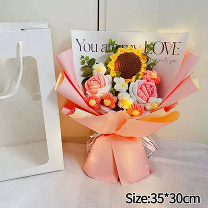 Graduation Bouquet Artificial Crochet Bouquets Hand-woven Flower Bouquet Gifts Teacher's Day Graduation Gift Flowers - S23