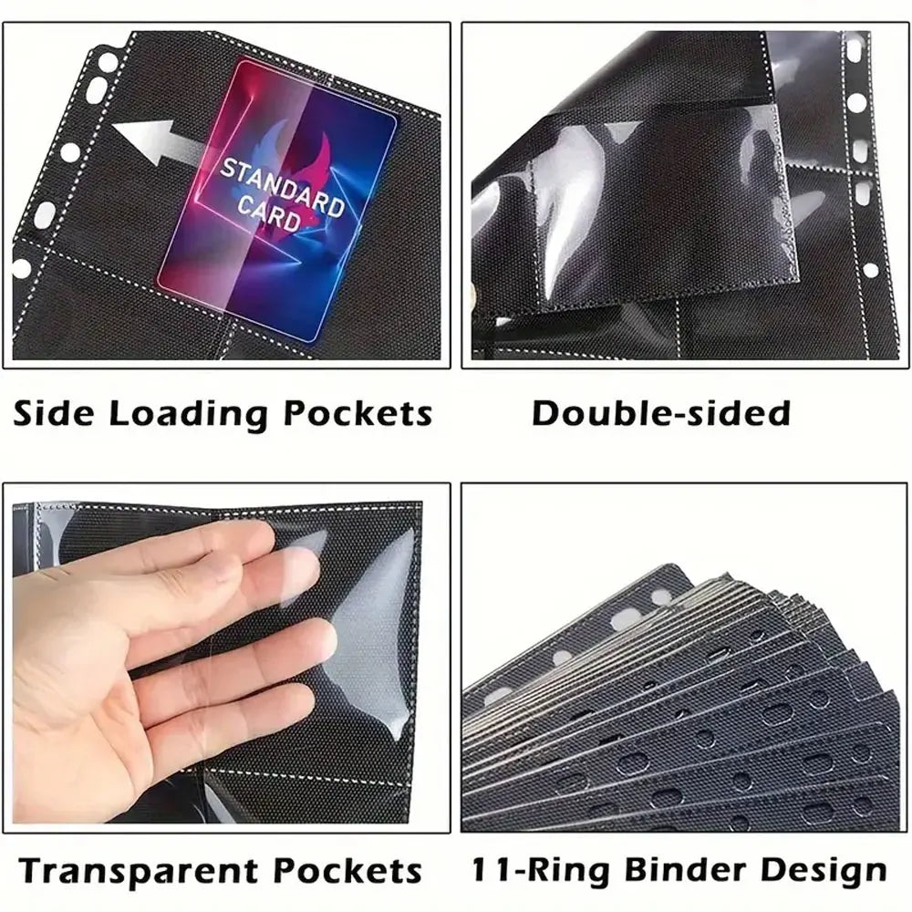 10Pack Black 9-Pocket A4 Trading Card Binder Pages Storage Wallet - Double-Sided Side-Loading Pockets for 180 Game Card。