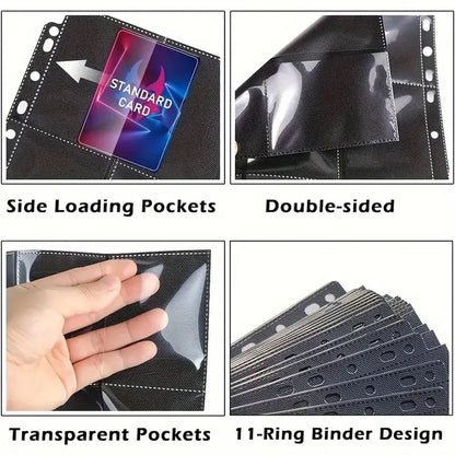 10Pack Black 9-Pocket A4 Trading Card Binder Pages Storage Wallet - Double-Sided Side-Loading Pockets for 180 Game Card。