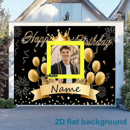 Party Banner 1pc Personalized Customization of Photos and Name Text, Black Golden Theme,for Family Party Events,Birthday Part