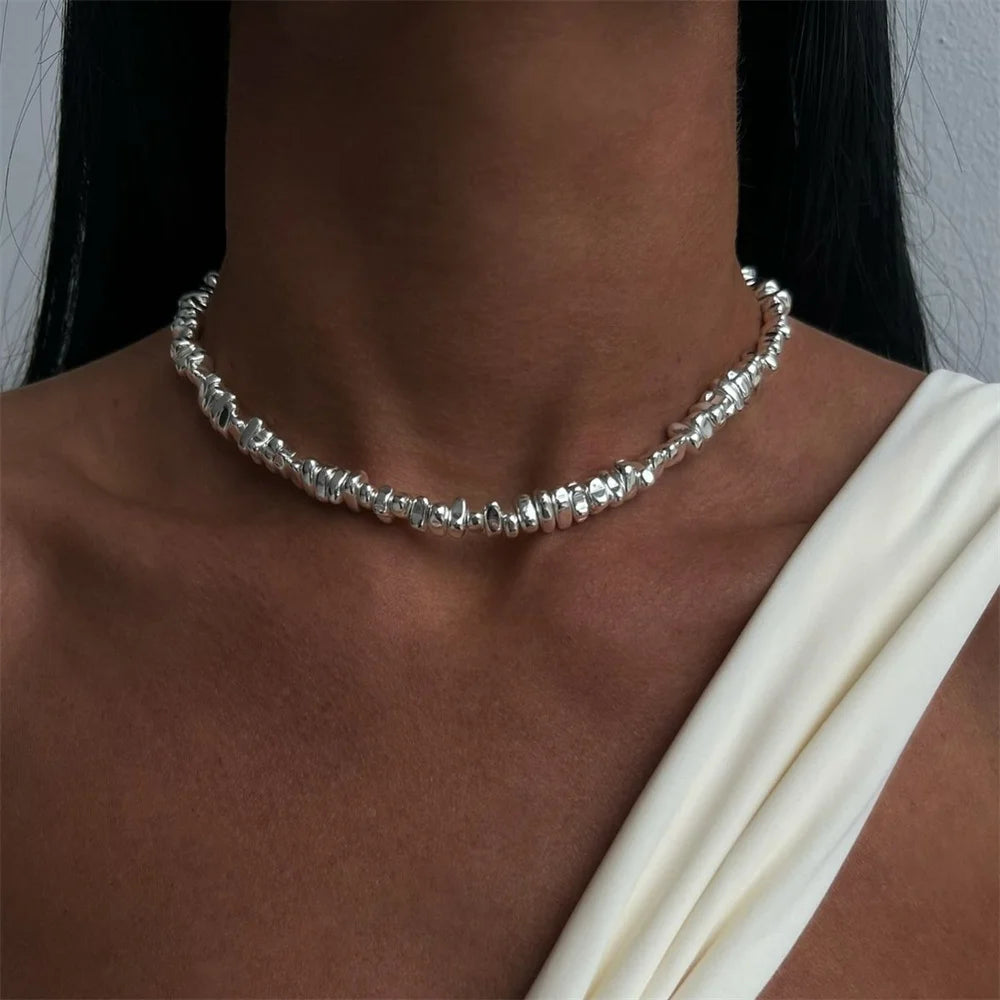Fashion Vintage Silver Color Geometric Bead Chain Necklace For Women Female Boho Tassel Heart Pendant Jewelry