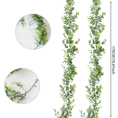 180cm Artificial Eucalyptus Garland with White Flowers for Home Festival Wall Hanging Garden Wedding Backdrop Arch Party Deco