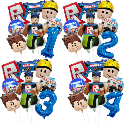 Roblox Foil Latex Balloons Happy Birthday Party Decoration Game Set Tableware Tablecloth Cake Topper Backdrop Toy Party Suppl