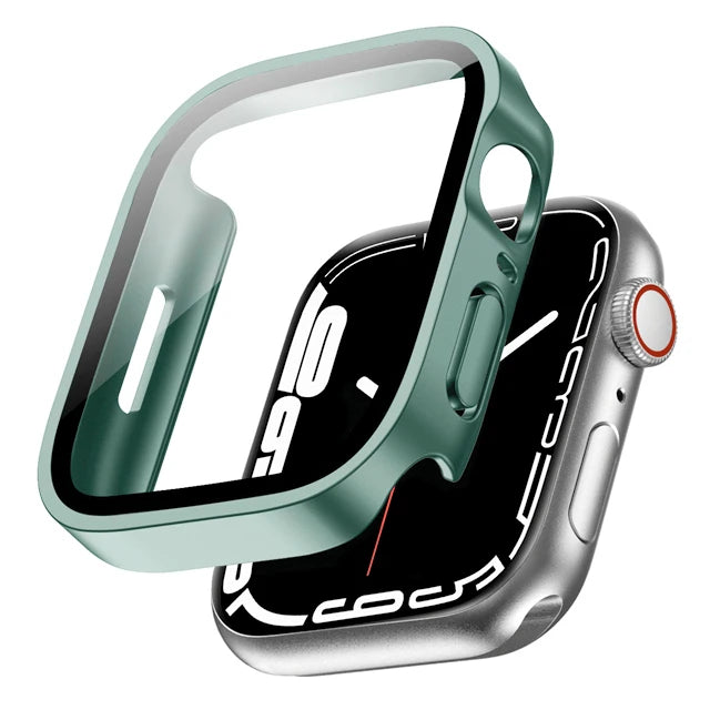 Glass+Case for Apple Watch 42 46mm 45mm 41 49 44mm 40 Mm Straight Edge Screen Protector Cover Case iWatch SE 6 7 8 9 10 11 Ul
