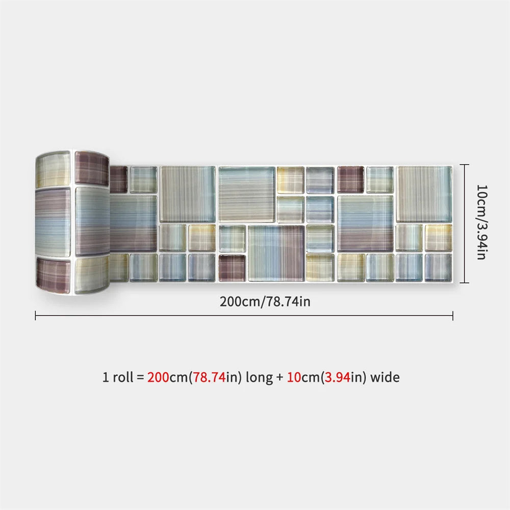 Mosaic Bathroom Waist Line Wall Stickers Waterproof Peel & Stick Art Backsplash Kitchen Office Skirting Line Decor Wallpaper 