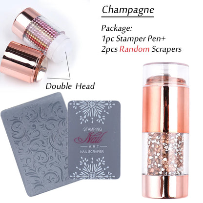 1pc Transparent Silicone Nail Art Stamping Kit French Design For Manicure Plate Stamp Polish Seal Two Side Stamper Scraper To